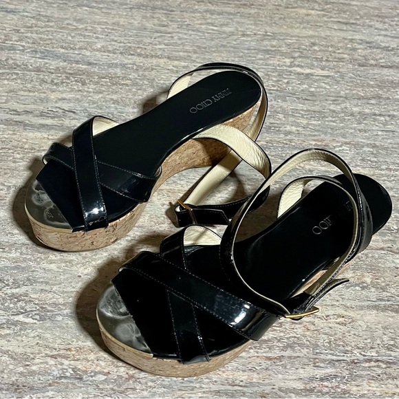 Jimmy Choo open toe strapped glossy wedge sandals - Picture 13 of 16